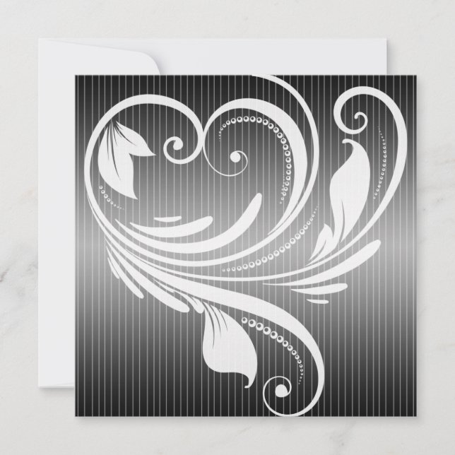 Schwarz-Weiß Pinstripe Herz Einladung Hochzeit (Vorderseite)
