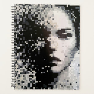 Schwarz-weiß-Pixel-Art-Gesicht Planer