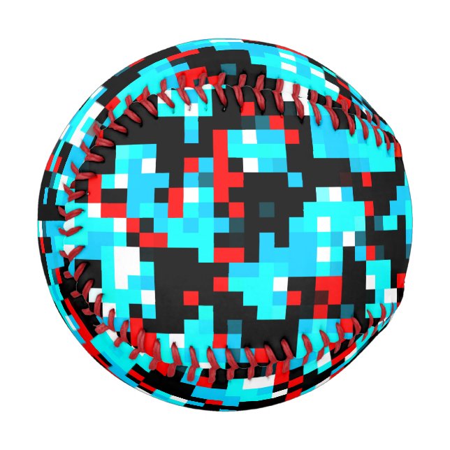 Schwarz-weiß-Pixel-Muster mit mehrfarbigem Blau Baseball (Rückseite Rechts)