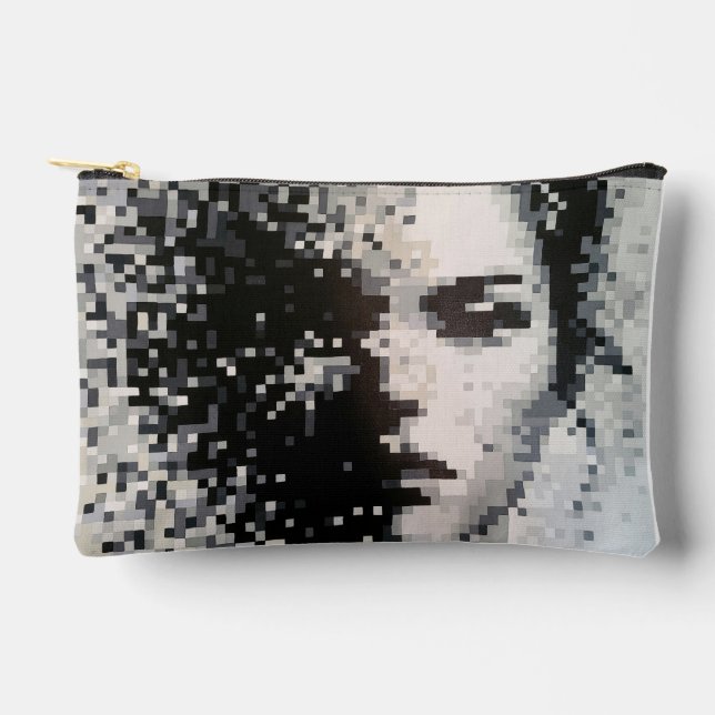 Schwarz-Weiß-Pixel-Portrait Zubehörtasche (Vorderseite)