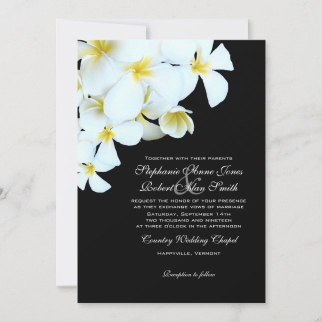 Schwarz-Weiß-Plumeria Beach Hochzeitseinladungen Einladung (Vorderseite)