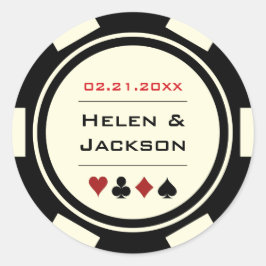 Schwarz-Weiß-Poker-Chip-Hochzeit Runder Aufkleber