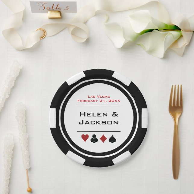 Schwarz-Weiß-Poker-Chip Las Vegas Wedding Pappteller (Hochzeit)