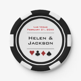 Schwarz-Weiß-Poker-Chip Las Vegas Wedding Pappteller