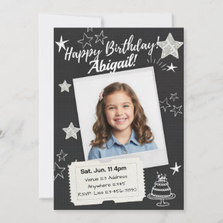 Schwarz Weiß Polaroid Sterne Geburtstag Einladung