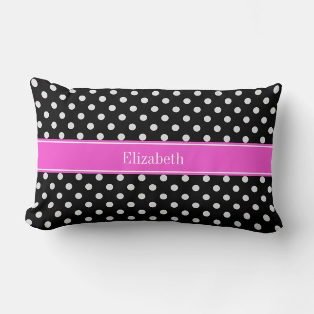 Schwarz-Weiß-Polka-Dosen (Hot-Pink-Name-Monogramm) Lendenkissen (Vorderseite)
