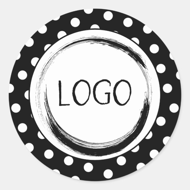 Schwarz-Weiß-Polka-Dot-Business-Logo Runder Aufkleber (Vorderseite)
