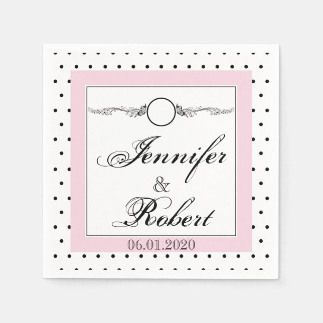 Schwarz-weiß Polka Dot Butterfly Wedding Napkin Serviette (Vorderseite)