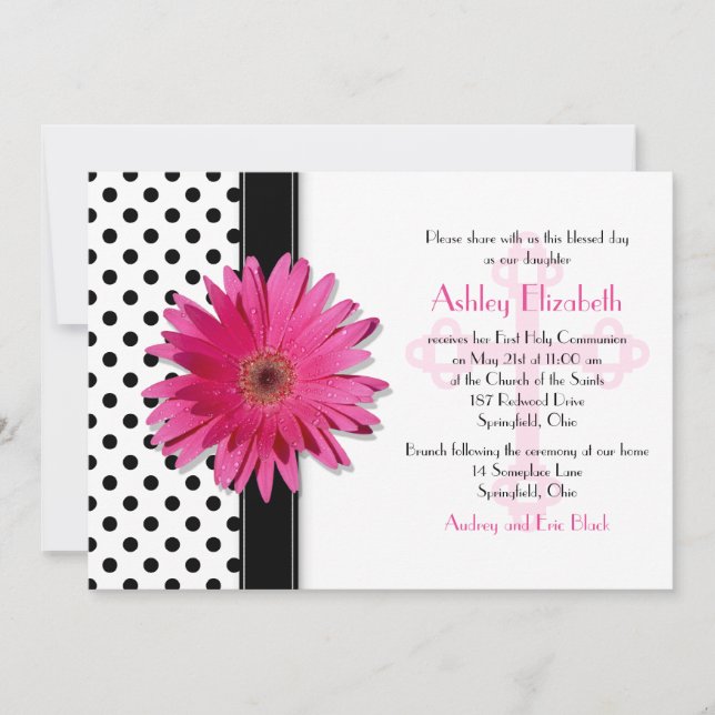 Schwarz-Weiß-Polka-Dot-Daisy-Bestätigung Einladung (Vorderseite)