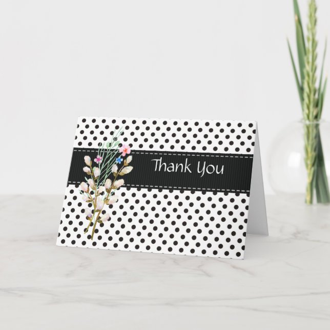 Schwarz-Weiß-Polka-Dot Danke-Karte Dankeskarte (Vorderseite)