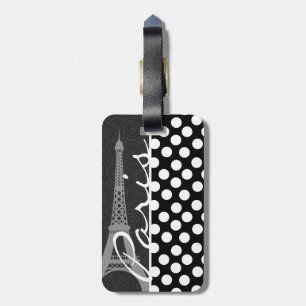 Schwarz-Weiß-Polka-Dot, Dots; Paris Gepäckanhänger
