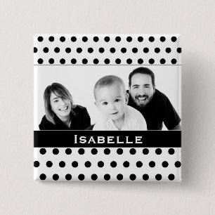 Schwarz-Weiß-Polka-Dot-Foto Button