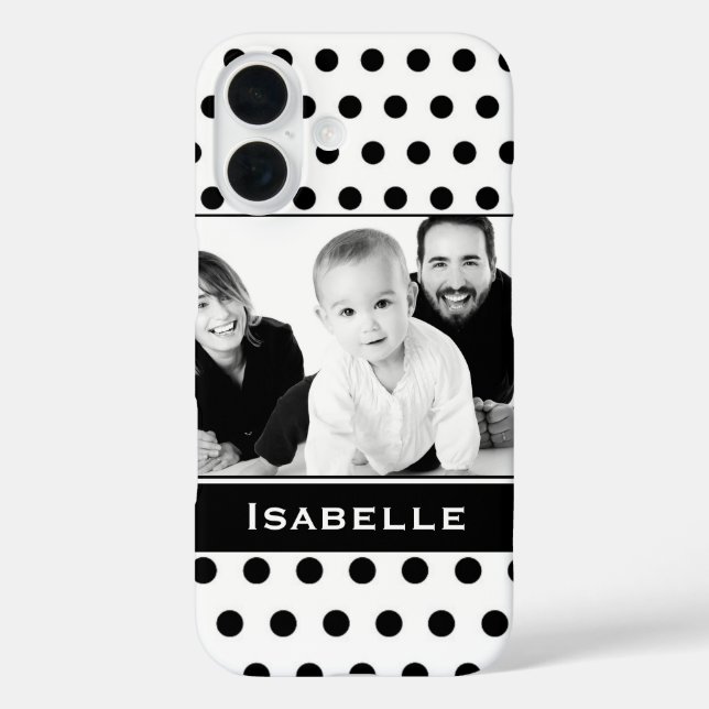 Schwarz-Weiß-Polka-Dot-Foto iPhone 16 Hülle (Rückseite)