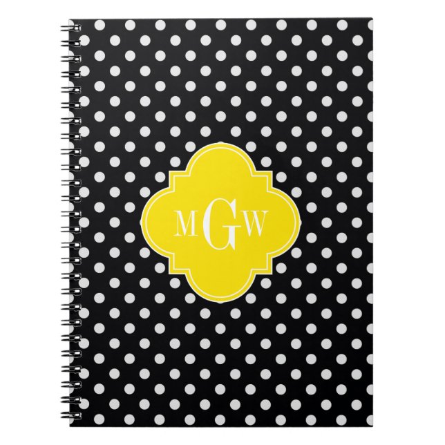Schwarz-weiß Polka Dot Gelbes Quatrefolie 3 Monogr Notizblock (Vorderseite)