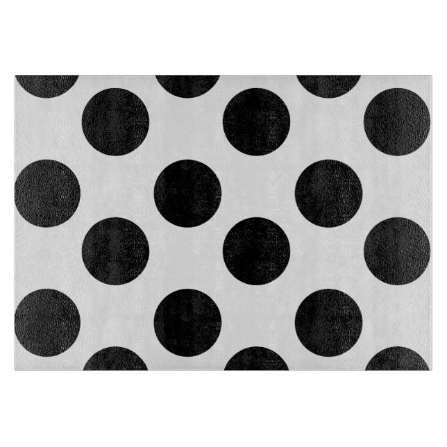 Schwarz-Weiß-Polka-Dot-Glas-Zuschnitt Schneidebrett (Vorderseite)