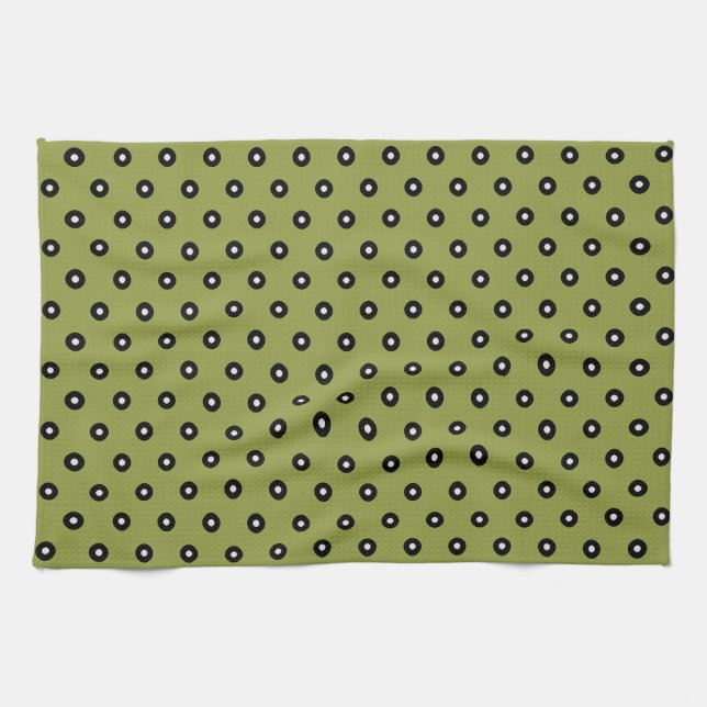 Schwarz/Weiß Polka Dot Grün Hintergrund (änderbar) Handtuch (Horizontal)