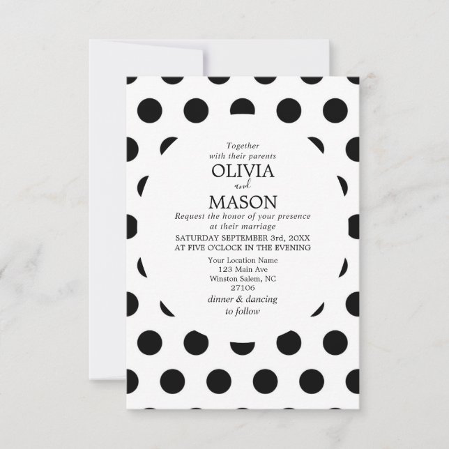 Schwarz-Weiß-Polka-Dot-Hochzeitseinladung Einladung (Vorderseite)