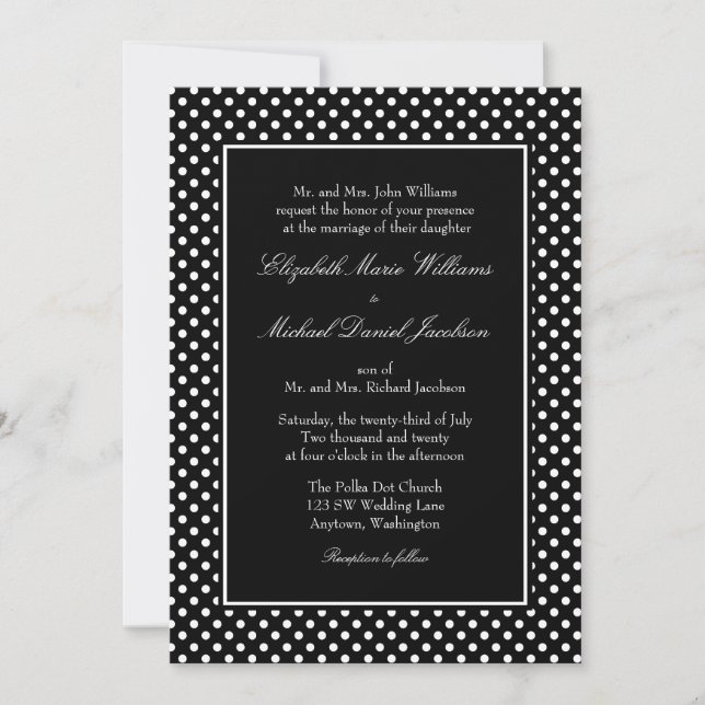 Schwarz-Weiß-Polka-Dot-Hochzeitseinladungen Einladung (Vorderseite)
