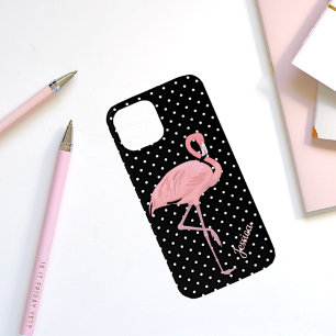 Schwarz-Weiß-Polka-Dot mit Flamingo Case-Mate iPhone Hülle