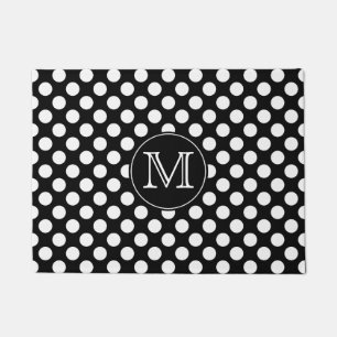 Schwarz-Weiß-Polka-Dot Mit Monogramm Fußmatte
