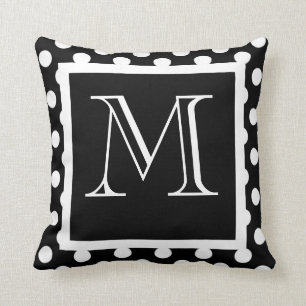 Schwarz-Weiß Polka Dot Mit Monogramm Kissen
