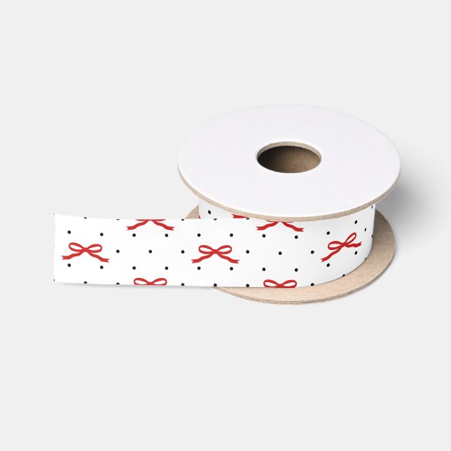 Schwarz-Weiß-Polka-Dot mit rotem Ribbon Satinband (Spule)