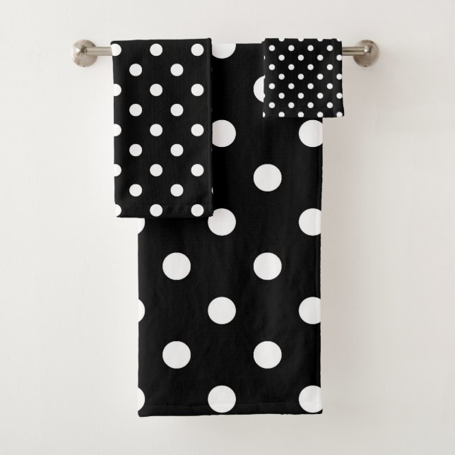 Schwarz-Weiß-Polka-Dot Modernes Abstraktes Muster Badhandtuch Set (Insitu)