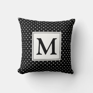 Schwarz-Weiß-Polka-Dot Modernes Monogramm Kissen