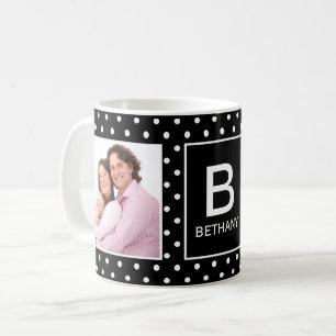 Schwarz-Weiß-Polka-Dot-Monogramm des benutzerdefi Kaffeetasse