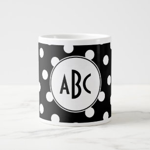 Schwarz-Weiß-Polka-Dot-Monogramm Jumbo-Tasse