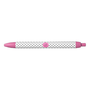 Schwarz-Weiß-Polka-Dot Monogramm mit Hot-Pink Kugelschreiber
