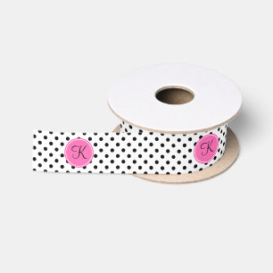 Schwarz-Weiß-Polka-Dot Monogramm mit Hot-Pink Satinband