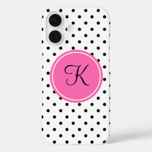 Schwarz-Weiß-Polka-Dot Monogramm mit Hot-Pink title_seo2
