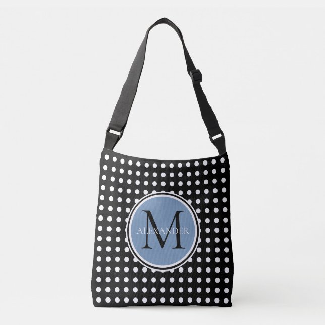 Schwarz-Weiß-Polka-Dot-Monogramm-Windeltasche Tragetaschen Mit Langen Trägern (Vorderseite)