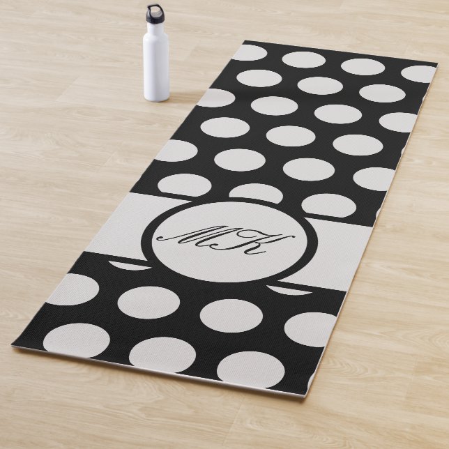 Schwarz-Weiß-Polka Dot Niedlich Mit Monogramm Yogamatte (Beispiel)