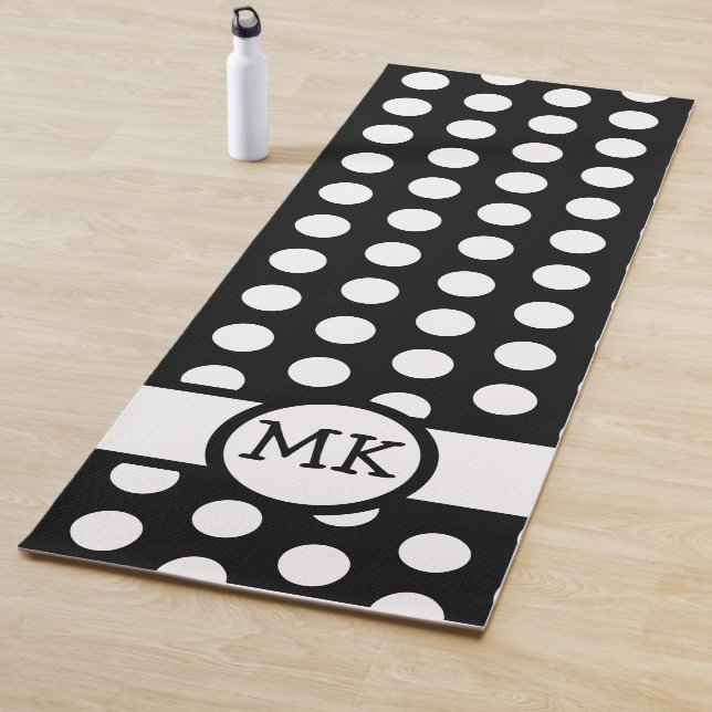 Schwarz-Weiß-Polka Dot Niedlich Mit Monogramm Yogamatte (Beispiel)