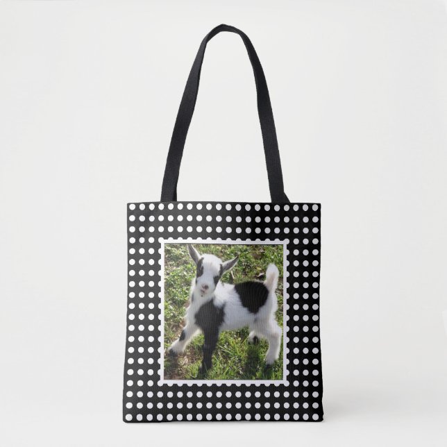 Schwarz-Weiß-Polka Dot Nigerianer Zwerg Ziege Kind Tasche (Vorderseite)