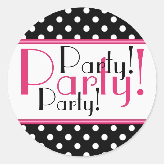 Schwarz-Weiß-Polka-Dot-Party Runder Aufkleber (Vorderseite)