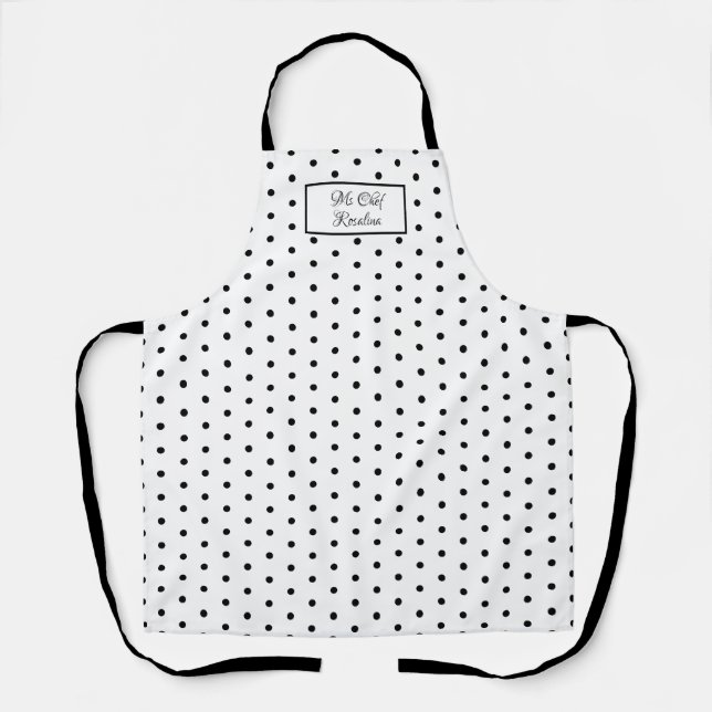 Schwarz-Weiß-Polka Dot Personalisiert Schürze (Vorderseite)