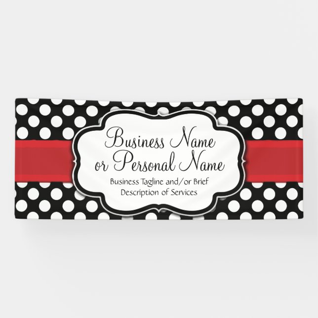 Schwarz/Weiß Polka Dot Red Ribbon Business/Geburts Banner (Horizontal)