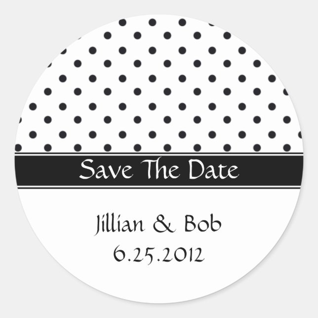 Schwarz-Weiß-Polka-Dot Save the Date Stickers (Vorderseite)