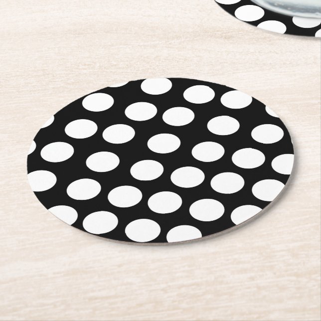 Schwarz-Weiß-Polka-Dot-Untersetzer Runder Pappuntersetzer (Angewinkelt)