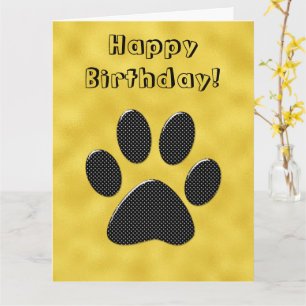 Schwarz-Weiß-Polka-Dotpaw auf glänzendem Gold Karte