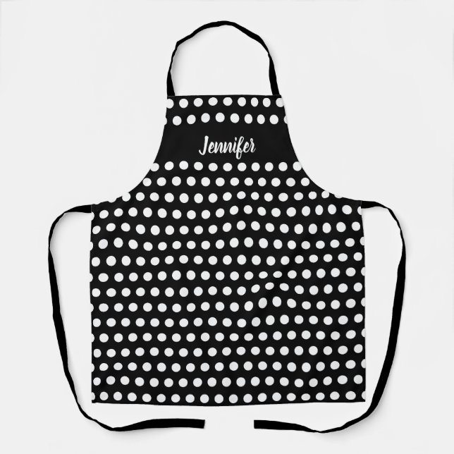 Schwarz-Weiß-Polka-Dots Frauen Personalisiert Schürze (Vorderseite)