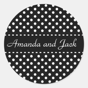 Schwarz-Weiß-Polka-Dots-Hochzeitsticker Runder Aufkleber