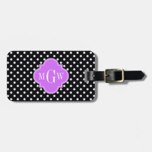 Schwarz-weiß Polka Dots Lilac Quatrefolie 3 Monogr Gepäckanhänger
