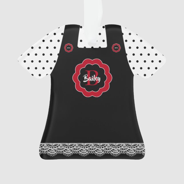 Schwarz-Weiß Polka Dots Pinafront Lace Trim Ornament (Vorderseite)