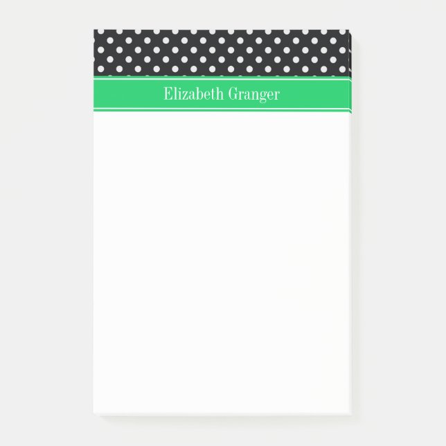 Schwarz-weiß Polka Dots Smaragdnamenmonogramm Post-it Klebezettel (Vorderseite)