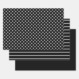 Schwarz-Weiß-Polka-Dotstreifen Geschenkpapier Set