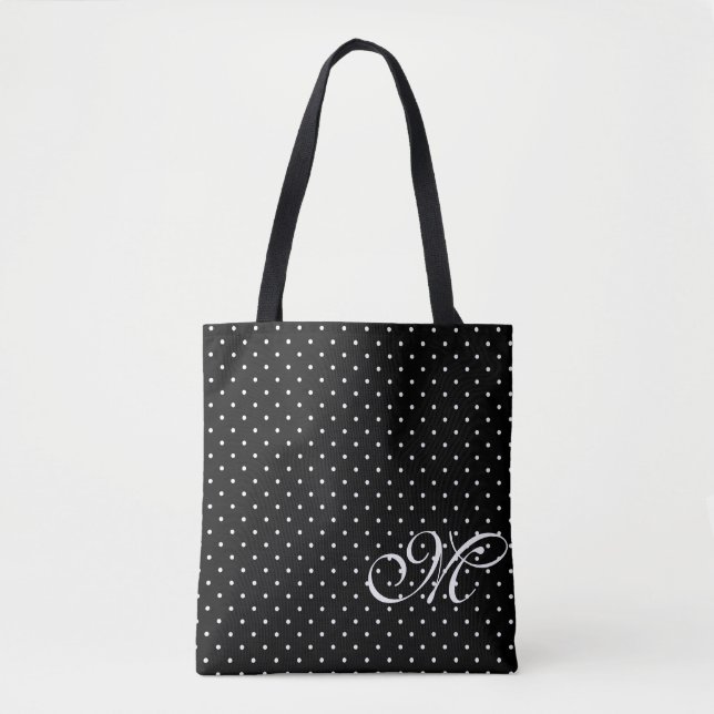 Schwarz-Weiß-Polka-Monogramm Tasche (Vorderseite)